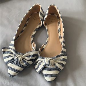 Navy blue and cream sailor stripe flats
